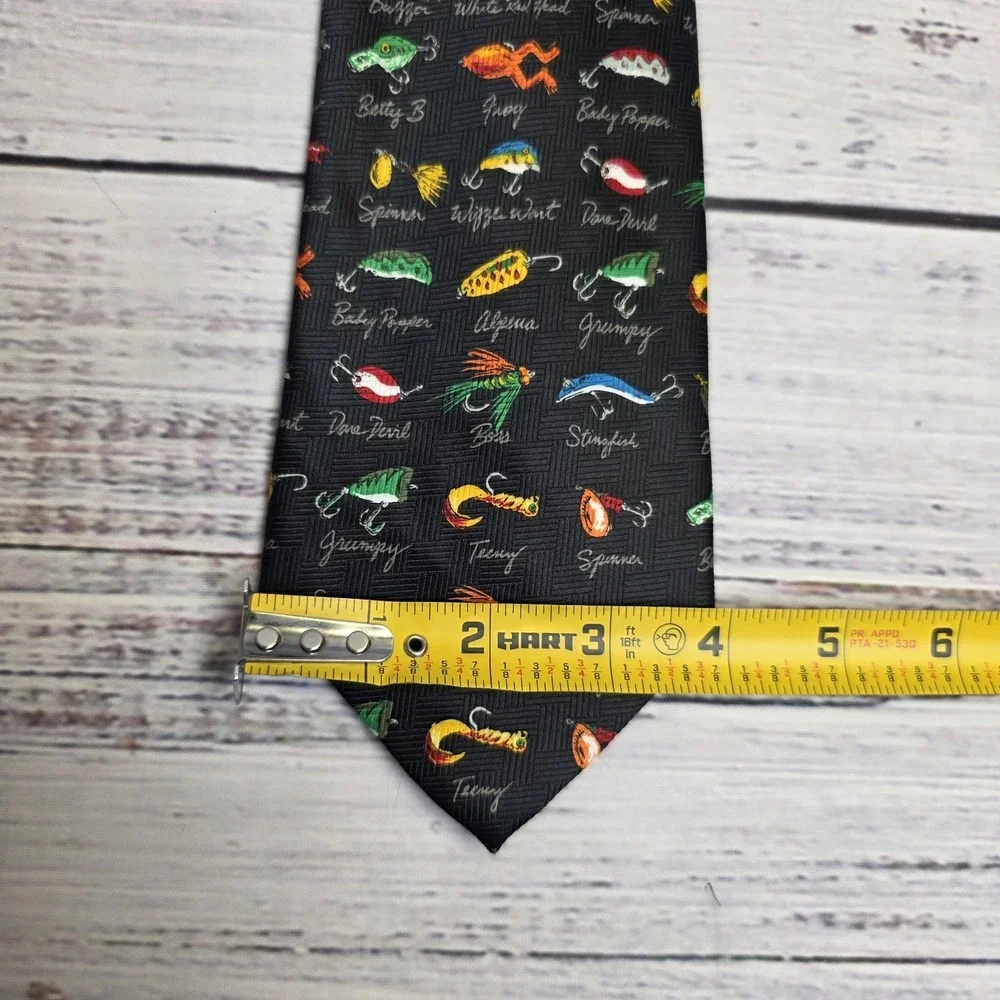 Addiction Polyester Men's Black Neck Tie Fishing Lures Fishermen Tackle Dad Gift
